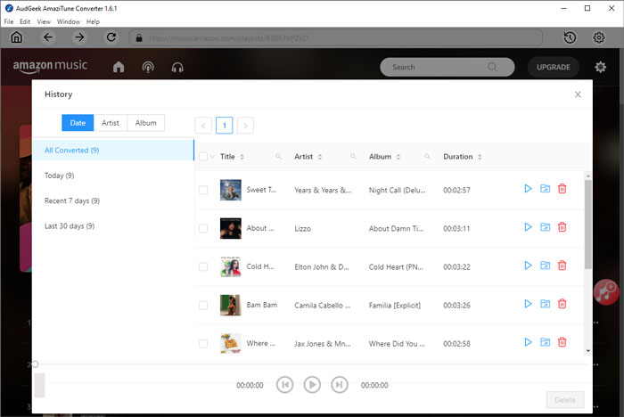 Amazon Music Conversion history
