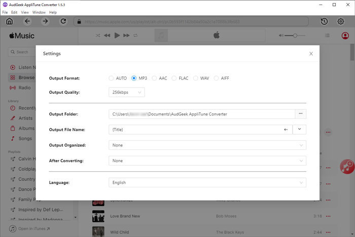 Choose MP3 output format