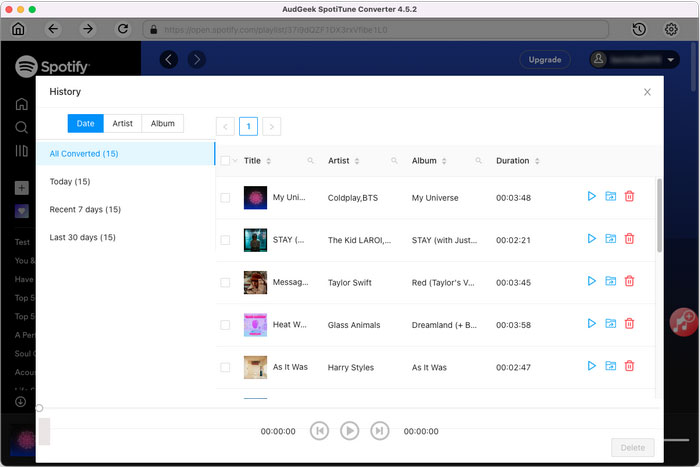 Spotify Conversion history