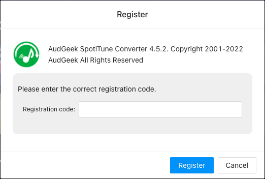 Register AudGeek SpotiTunee Converter for Mac