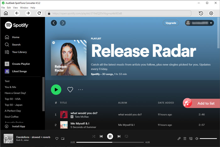 Add Spotify album or playlist to conversion list