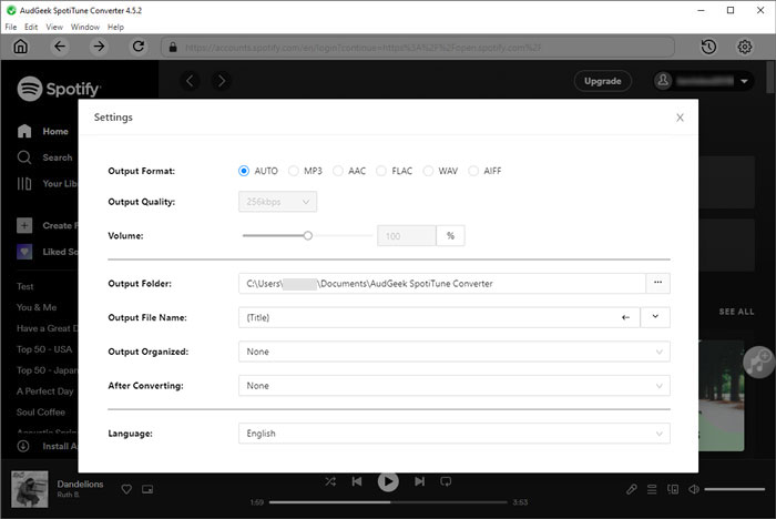 SpotiTune Converter Output Settings