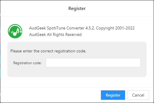 Register AudGeek SpotiTune Converter (Windows)