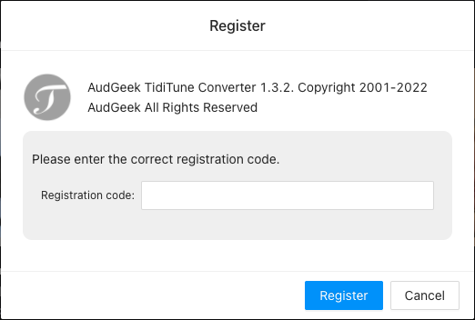 Register AudGeek TidiTune Converter for Mac