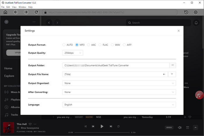 Choose MP3 output format