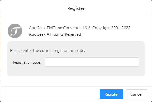 Register AudGeek TidiTune Converter (Windows)